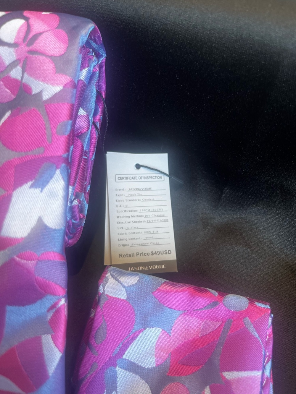 Jason & Vogue Pink Lavender Floral Tie Set with Pocket Square - Picture 4 of 5